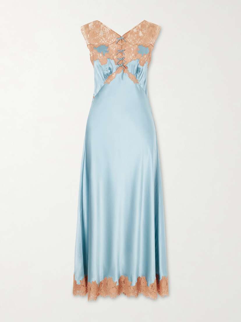 DÔEN Marcelle Lace-trimmed Silk-satin Midi Dress