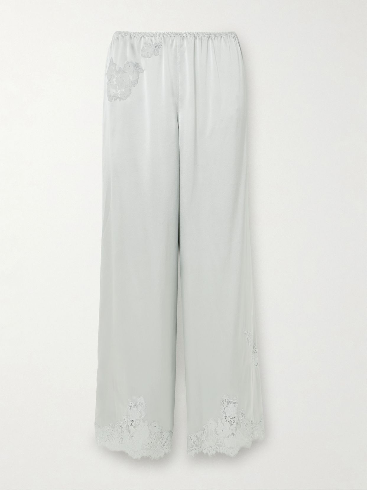 lavon lace trimmed silk satin wide leg pants