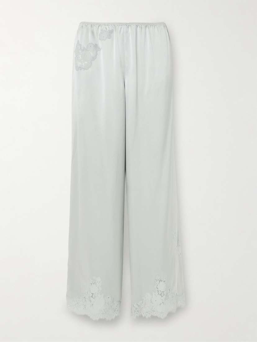 DÔEN Lavon Lace-trimmed Silk-satin Wide-leg Pants