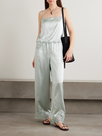 Dôen Lavon lace-trimmed silk-satin wide-leg pants