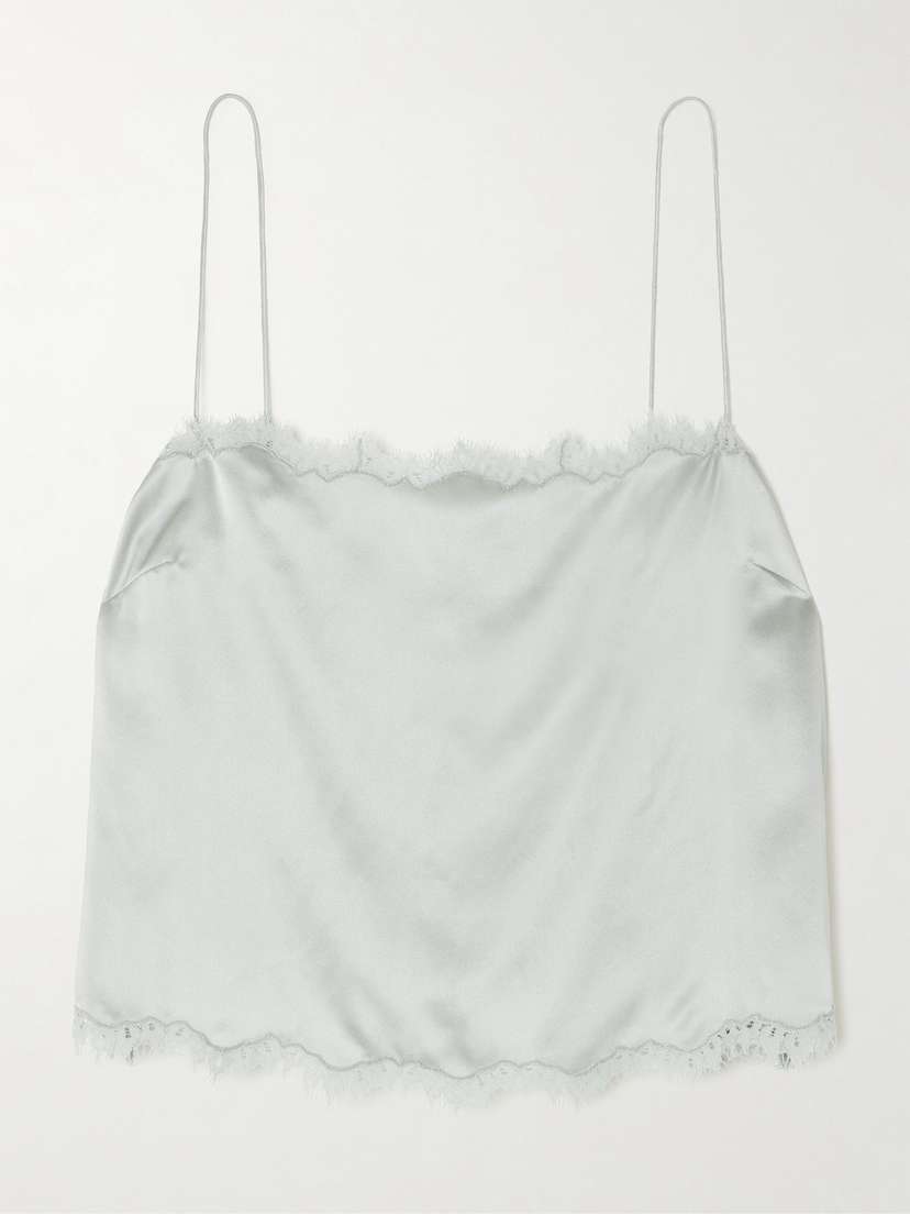 DÔEN Loure Lace-trimmed Silk-satin Top