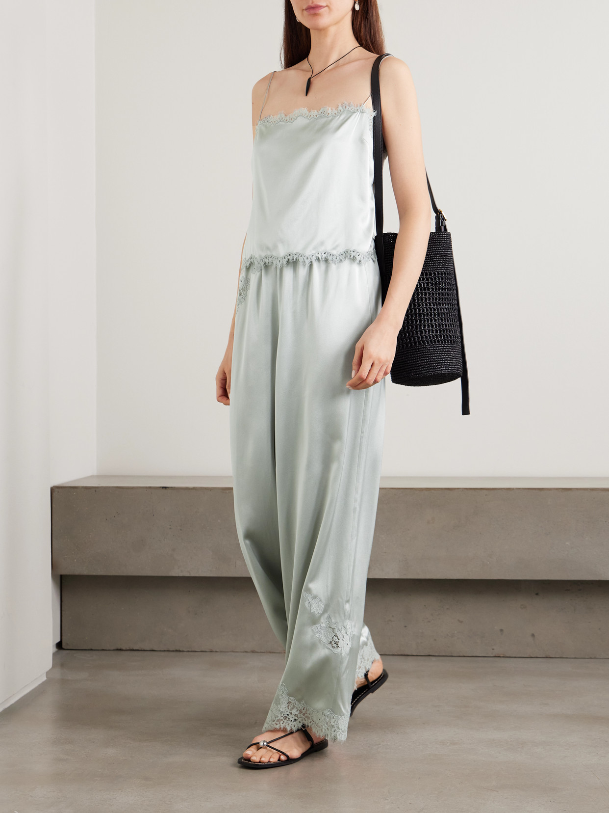 Dôen - Loure Lace-Trimmed Silk-Satin Top