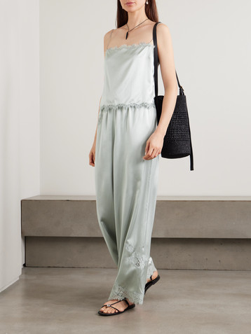 Dôen Loure lace-trimmed silk-satin top