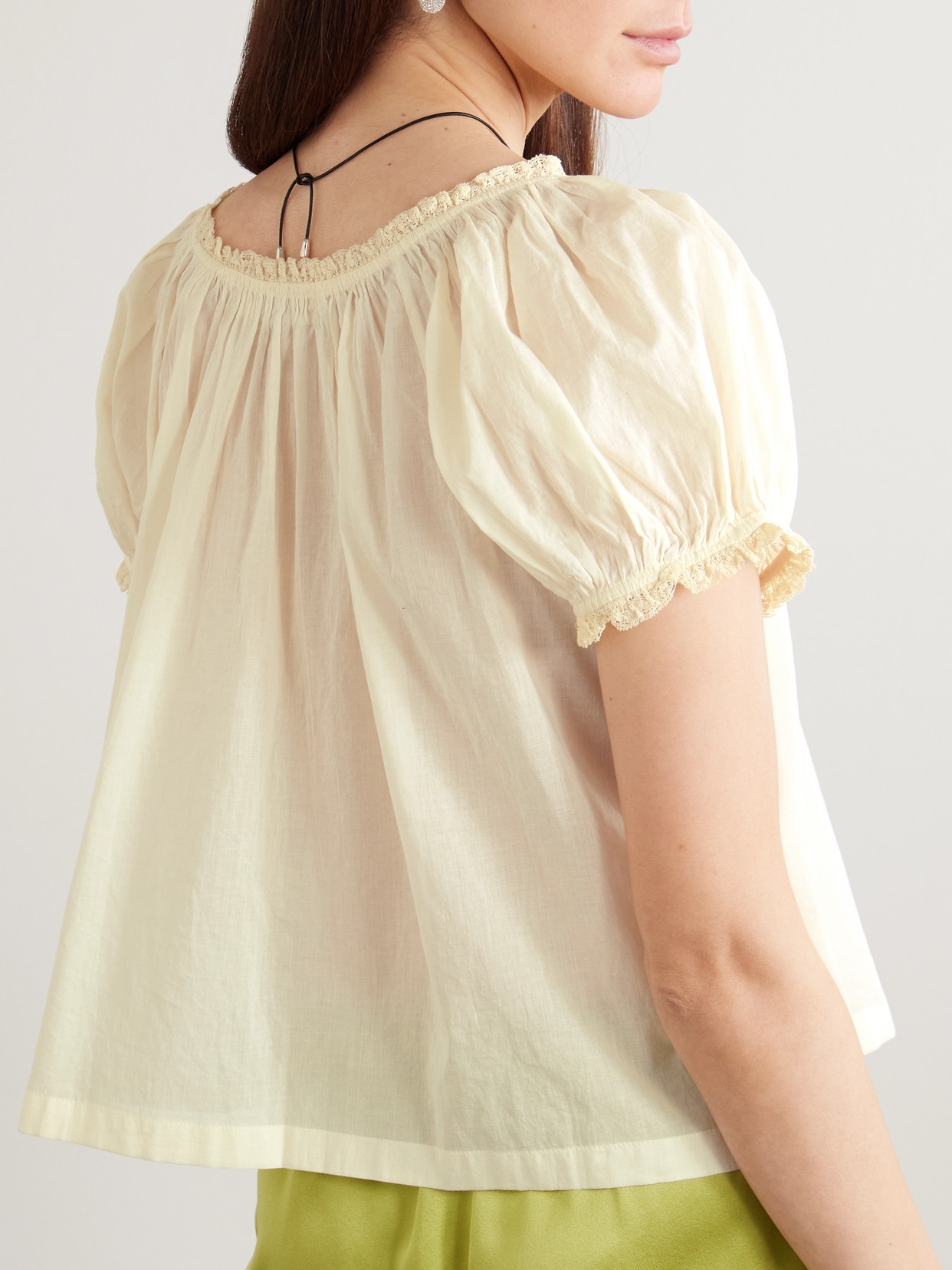 Dôen - Frederica Lace-Trimmed Organic Cotton-Voile Blouse