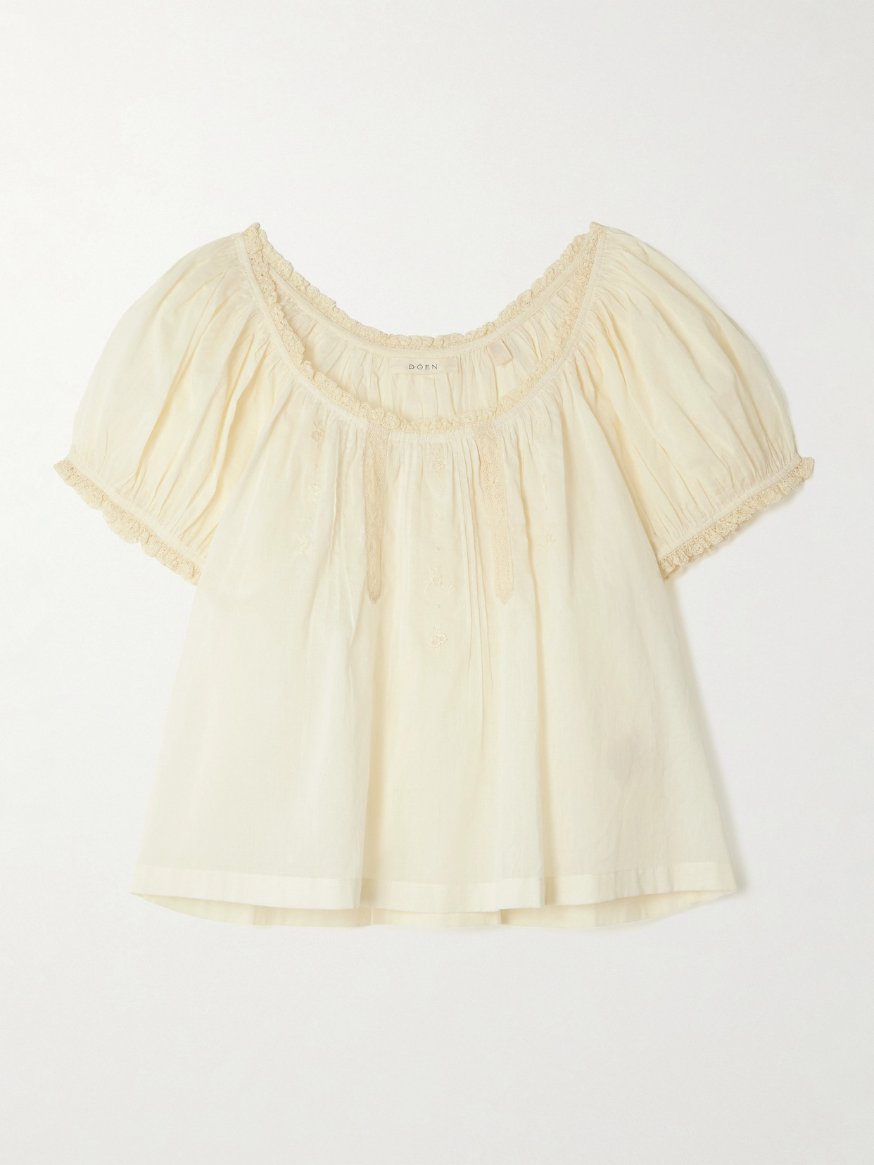 Doen Frederica Lace-trimmed Organic Cotton-voile Blouse In Yellow