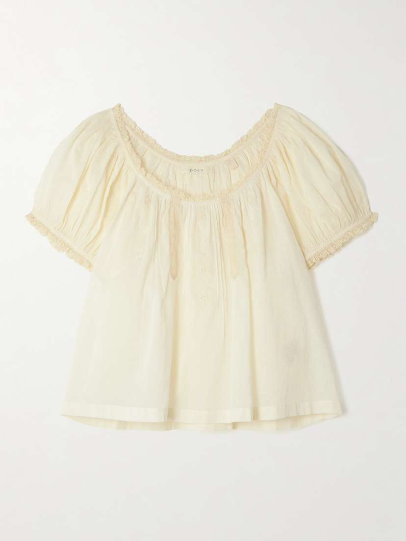 DÔEN Frederica Lace-trimmed Organic Cotton-voile Blouse