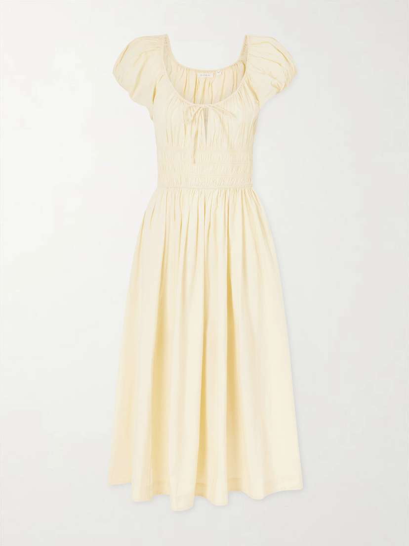DÔEN Quinn Smocked Organic Cotton-poplin Midi Dress
