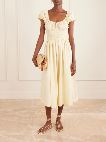 Dôen Quinn smocked organic cotton-poplin midi dress