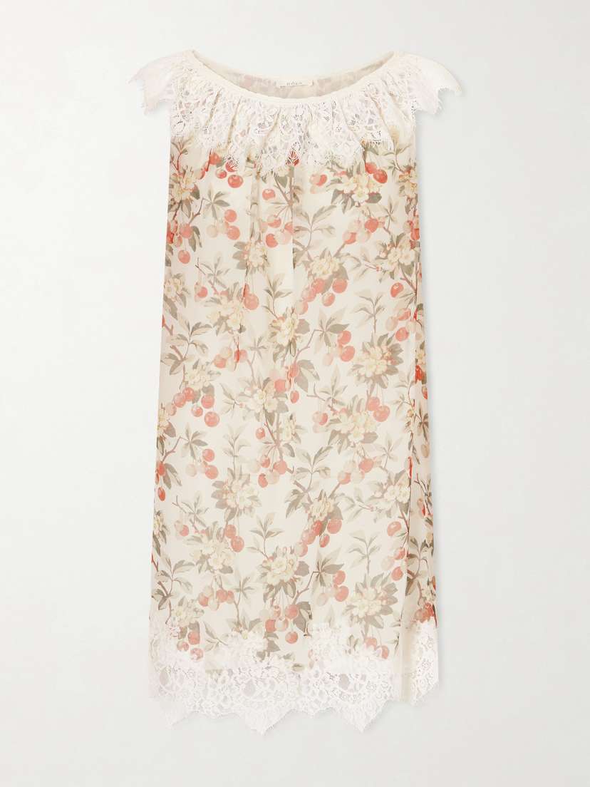 DÔEN Paloma Lace-trimmed Floral-print Silk-chiffon Mini Dress