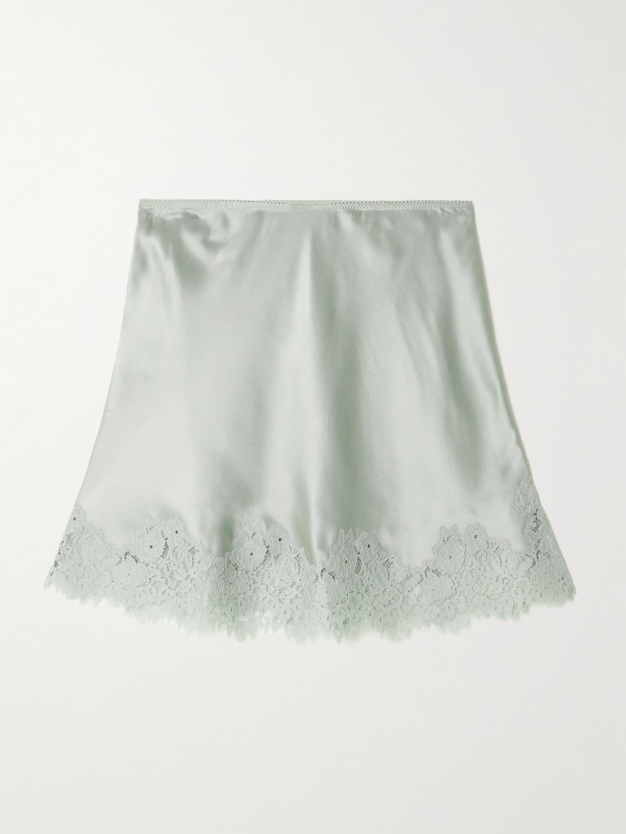 Doen Giuliette Lace-trimmed Floral-print Silk-charmeuse Skirt In Gray