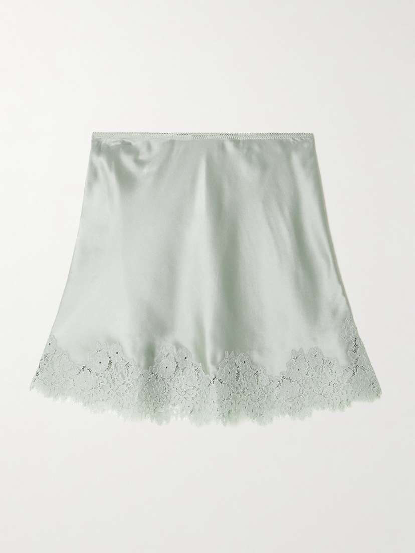 DÔEN Giuliette Lace-trimmed Floral-print Silk-charmeuse Skirt