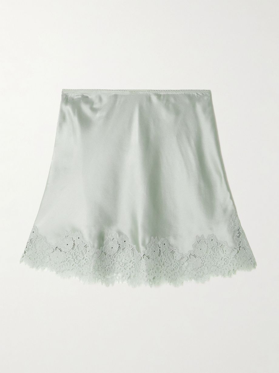 Giuliette lace-trimmed floral-print silk-charmeuse skirt