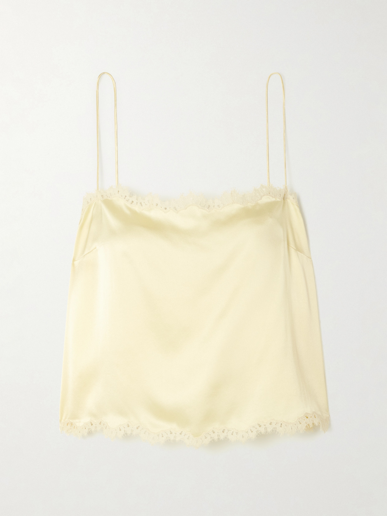 Doen Loure Lace-trimmed Silk-satin Top In Yellow