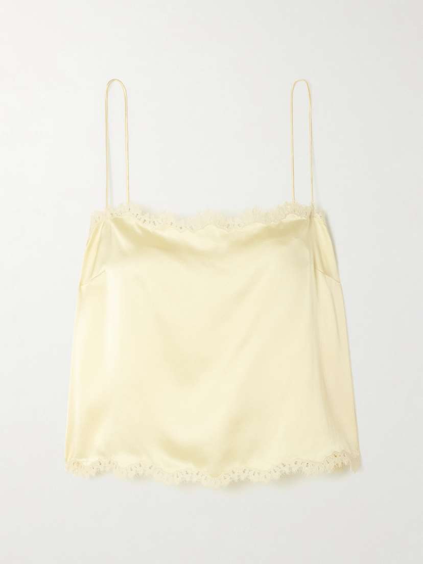 DÔEN Loure Lace-trimmed Silk-satin Top