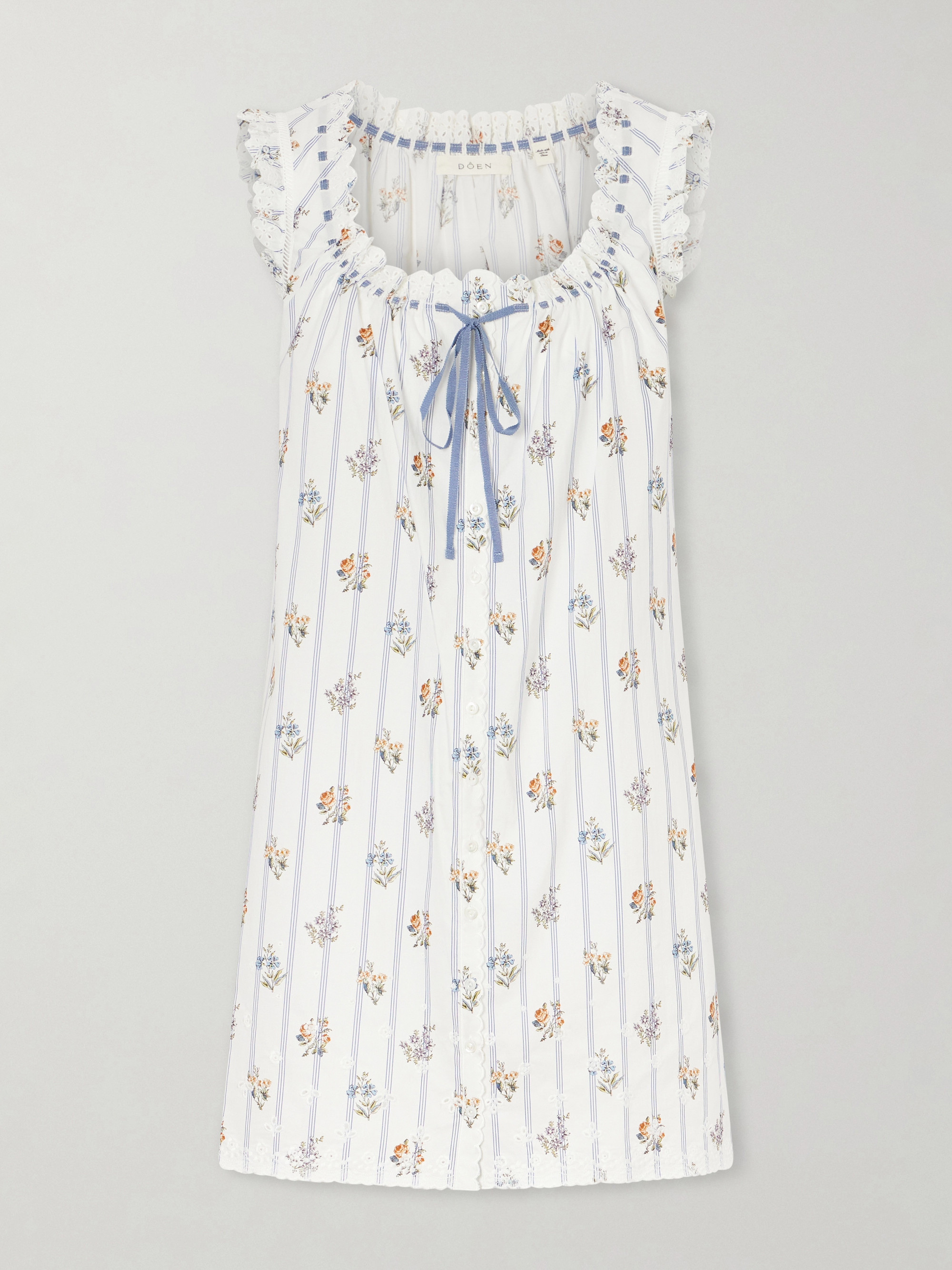Dôen Nessie embroidered striped floral-print organic cotton mini dress