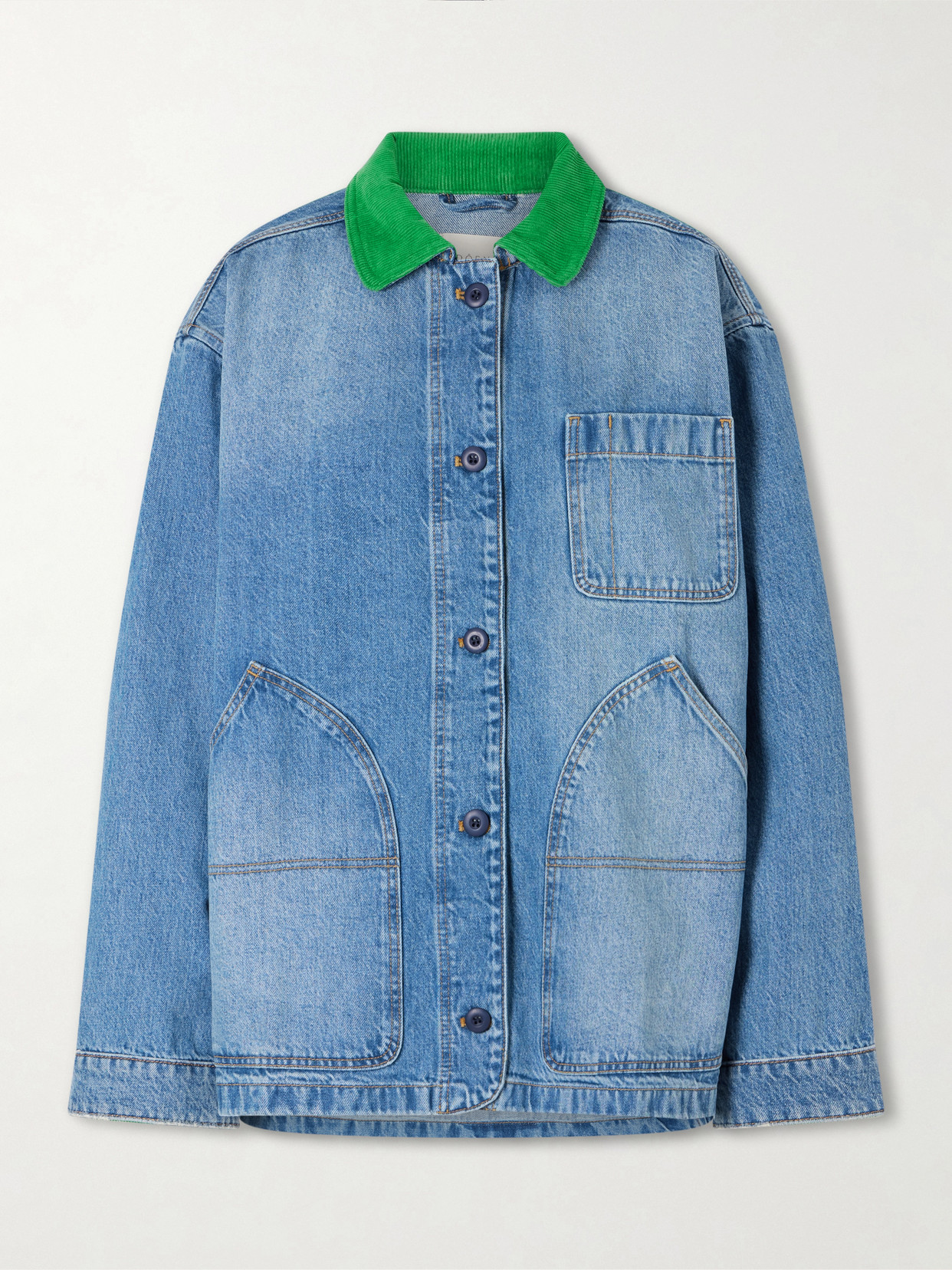 Doen Pascual Corduroy-trimmed Denim Jacket In Blue