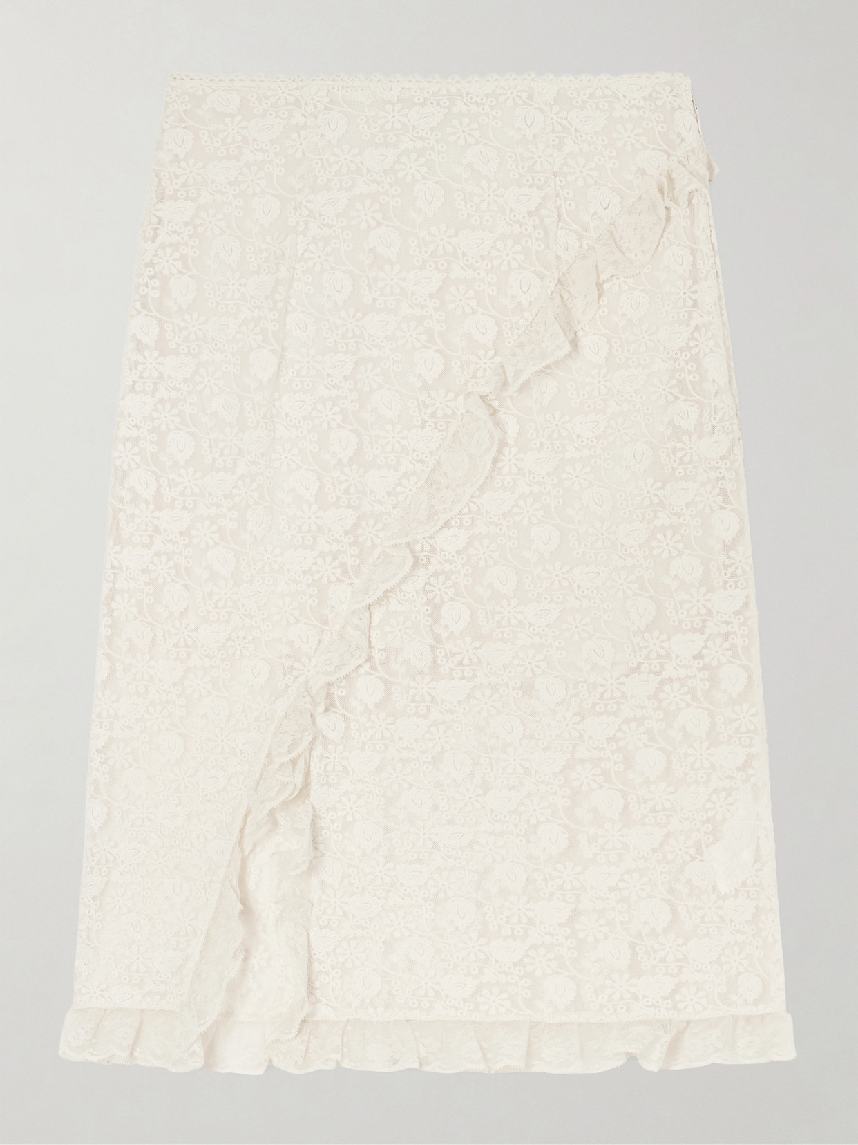 Doen Aurella Ruffled Embroidered Mesh Midi Skirt In Multi