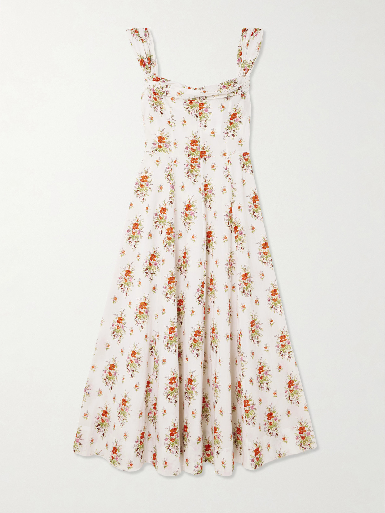 Doen Clea Ruffled Floral-print Organic Cotton Midi Dress In Multi