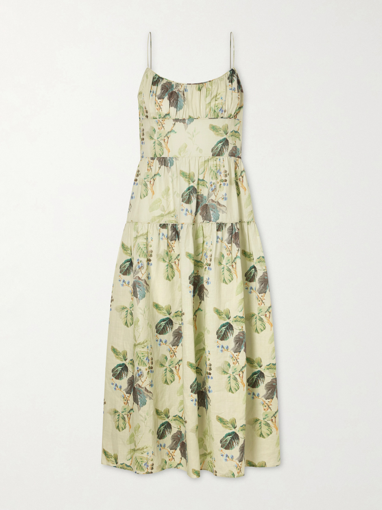 Doen Benoit Tiered Gathered Floral-print Ramie Midi Dress In Multi