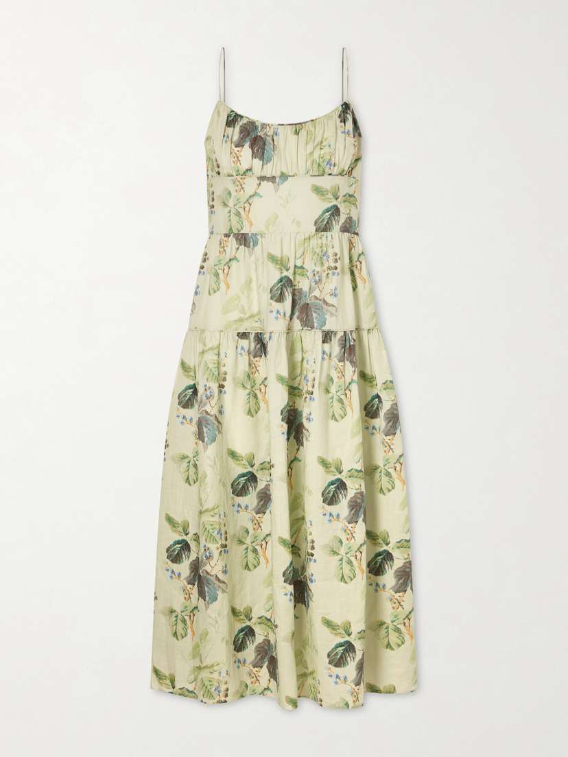 DÔEN Benoit Tiered Gathered Floral-print Ramie Midi Dress