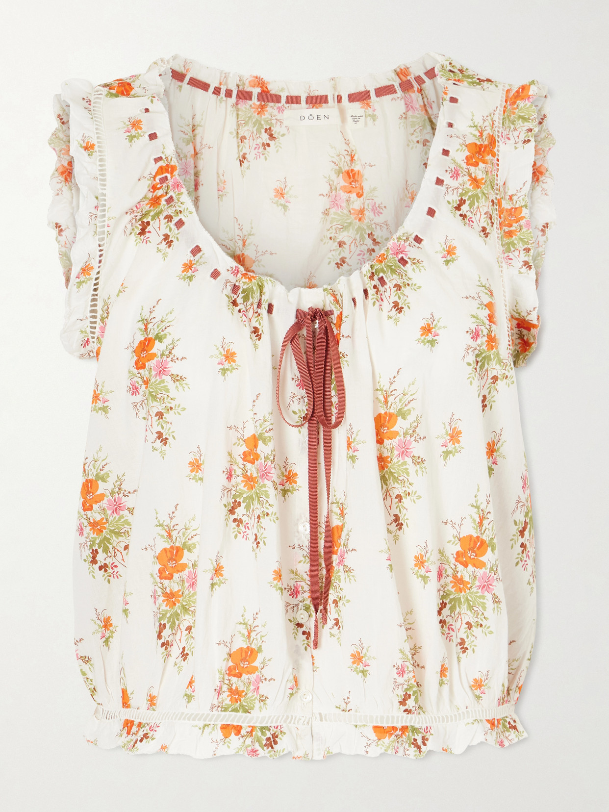 Doen Traveler Embroidered Floral-print Organic Cotton Blouse In White