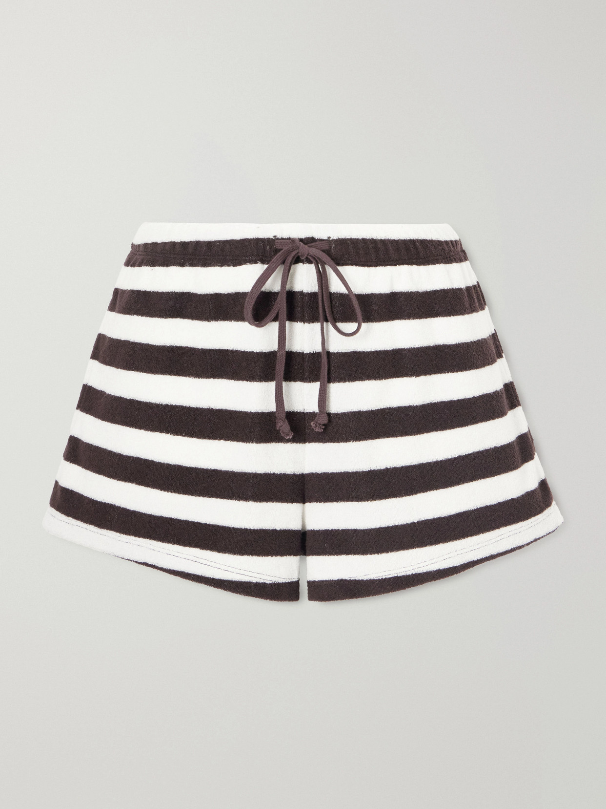 Suzie Kondi Shallis Striped Cotton-blend Terry Shorts In Brown