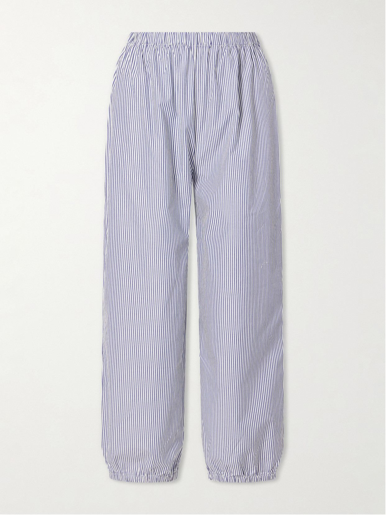 Suzie Kondi Striped Cotton-poplin Tapered Pants In Blue