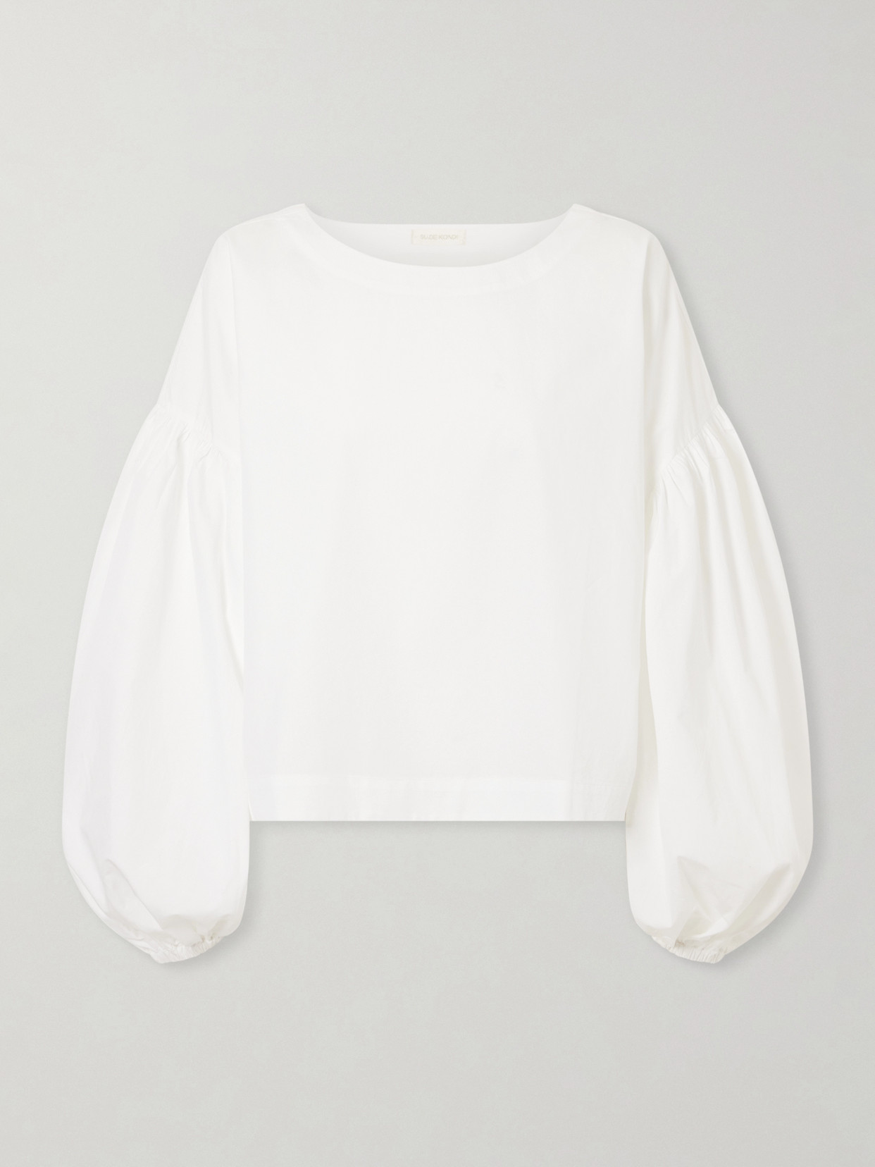 Suzie Kondi Balon Cropped Gathered Cotton-poplin Blouse In White