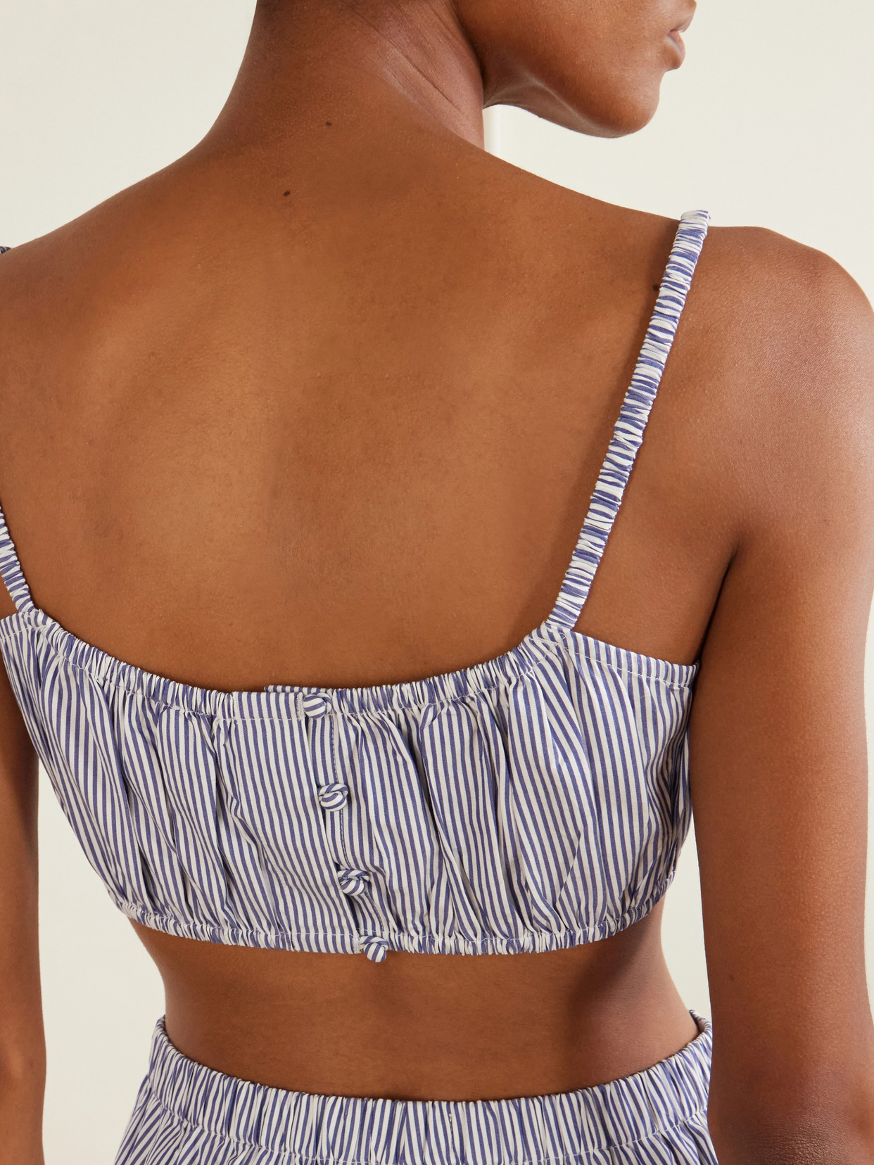 Bea Shirred Striped Cotton-Poplin Bandeau Top