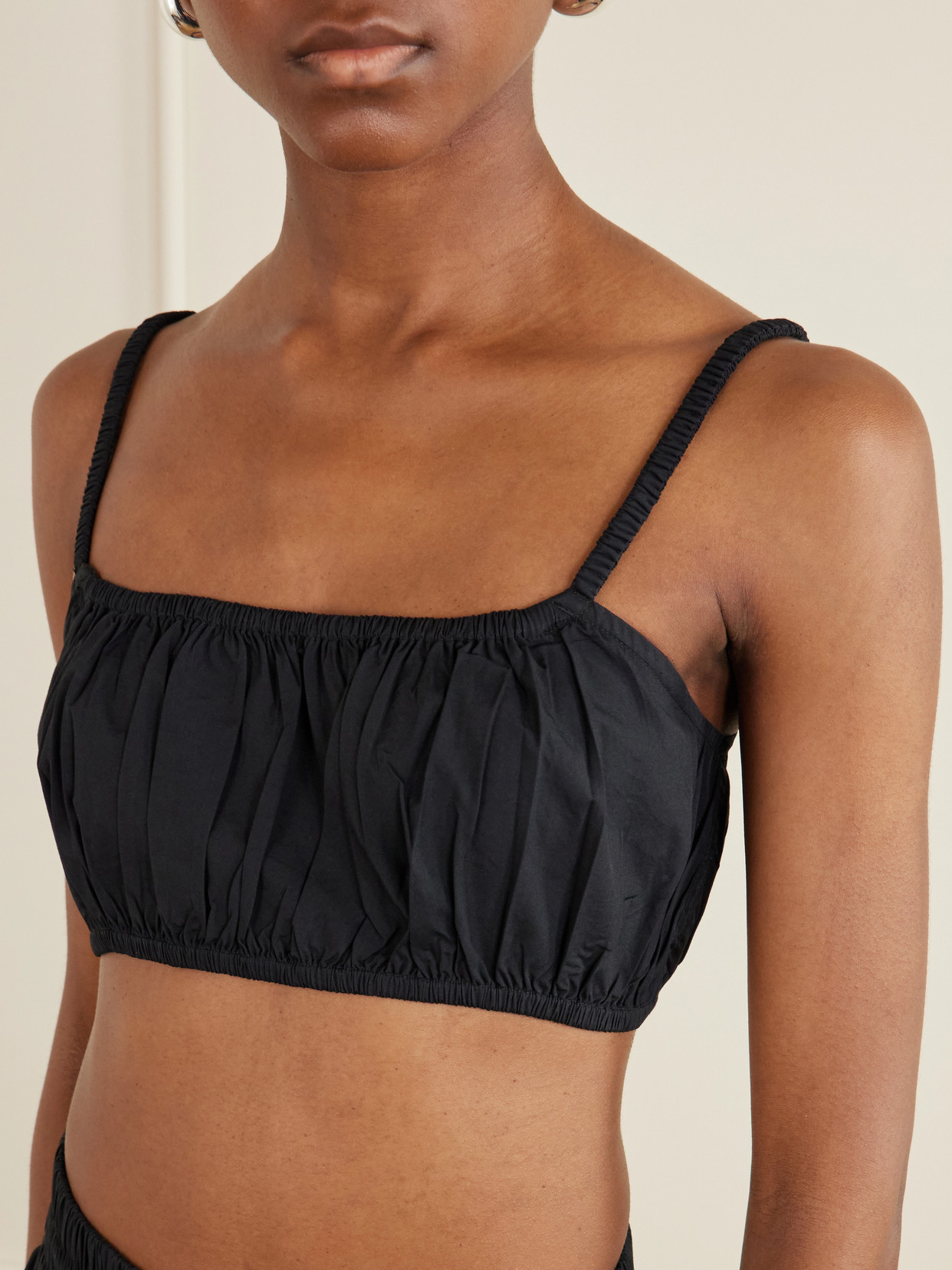 Bea Shirred Cotton-Poplin Bandeau Tank