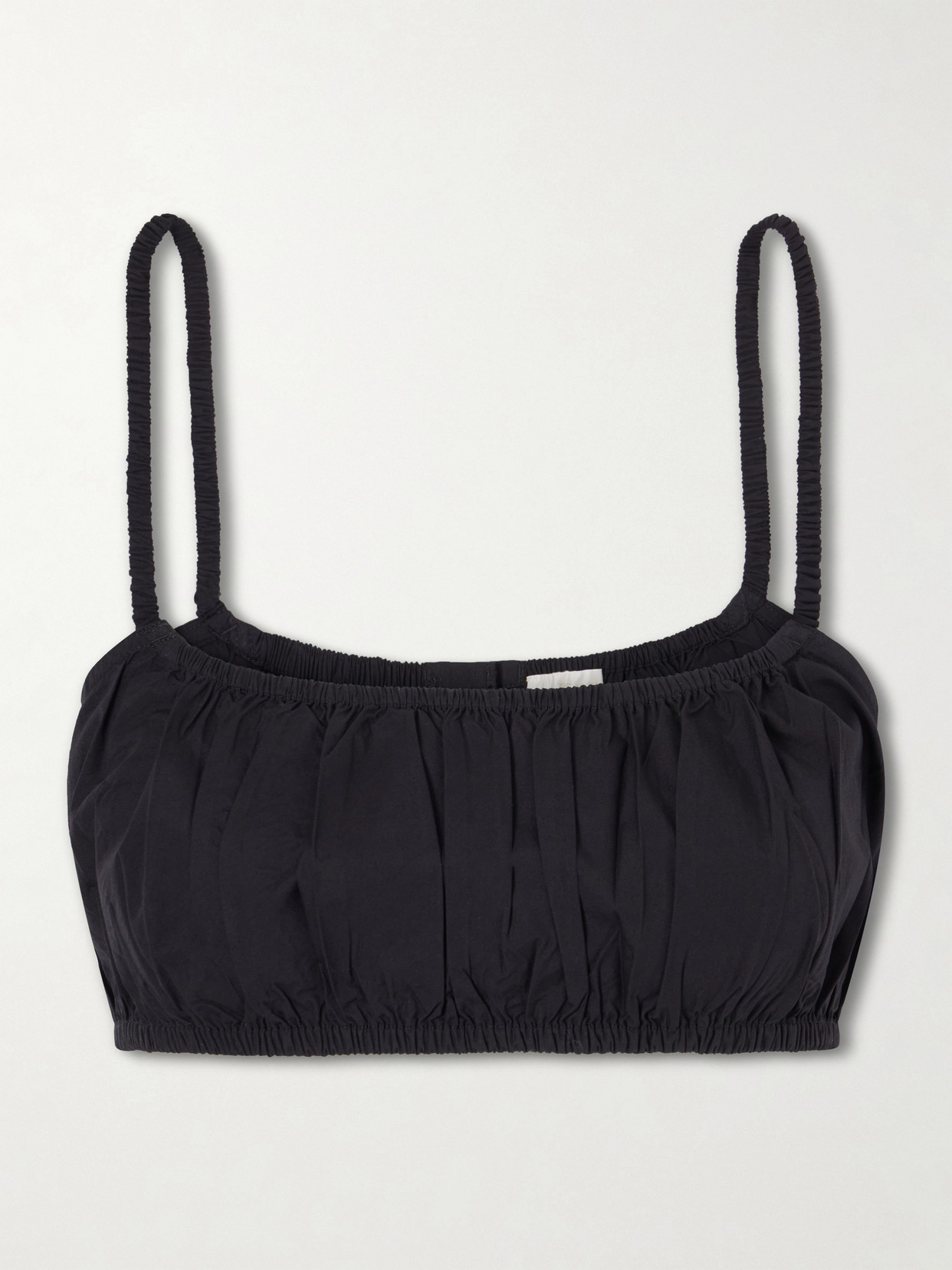 Suzie Kondi Bea Shirred Cotton-poplin Bandeau Tank In Black