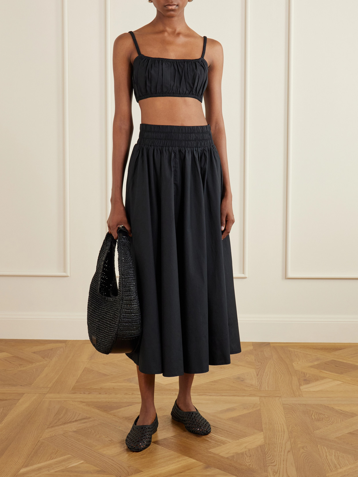 Bea Shirred Cotton-Poplin Bandeau Tank
