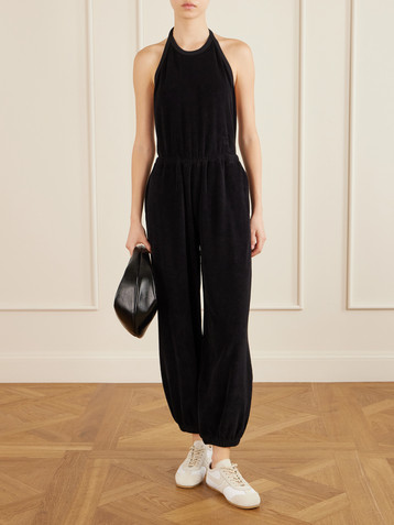 Suzie Kondi Anna cotton-blend terry halterneck jumpsuit