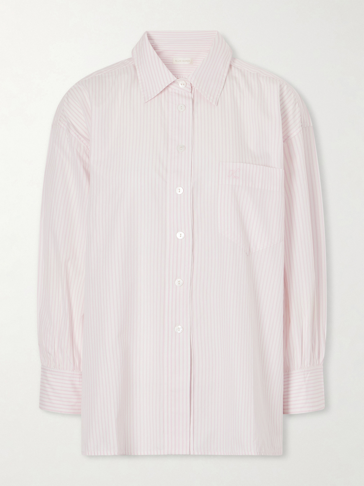 Suzie Kondi Kappa Logo-embroidered Striped Cotton-poplin Shirt In Pink
