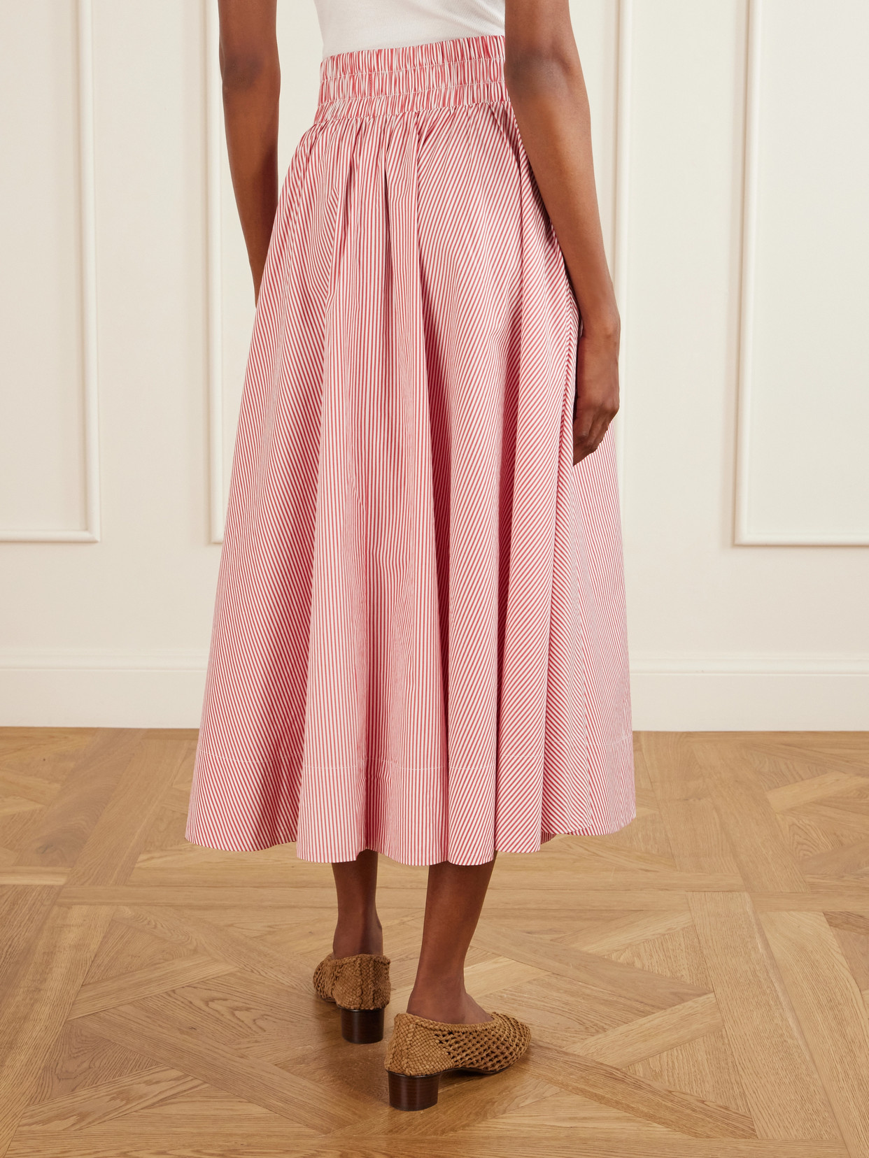 Kyria Shirred Striped Cotton-Poplin Midi