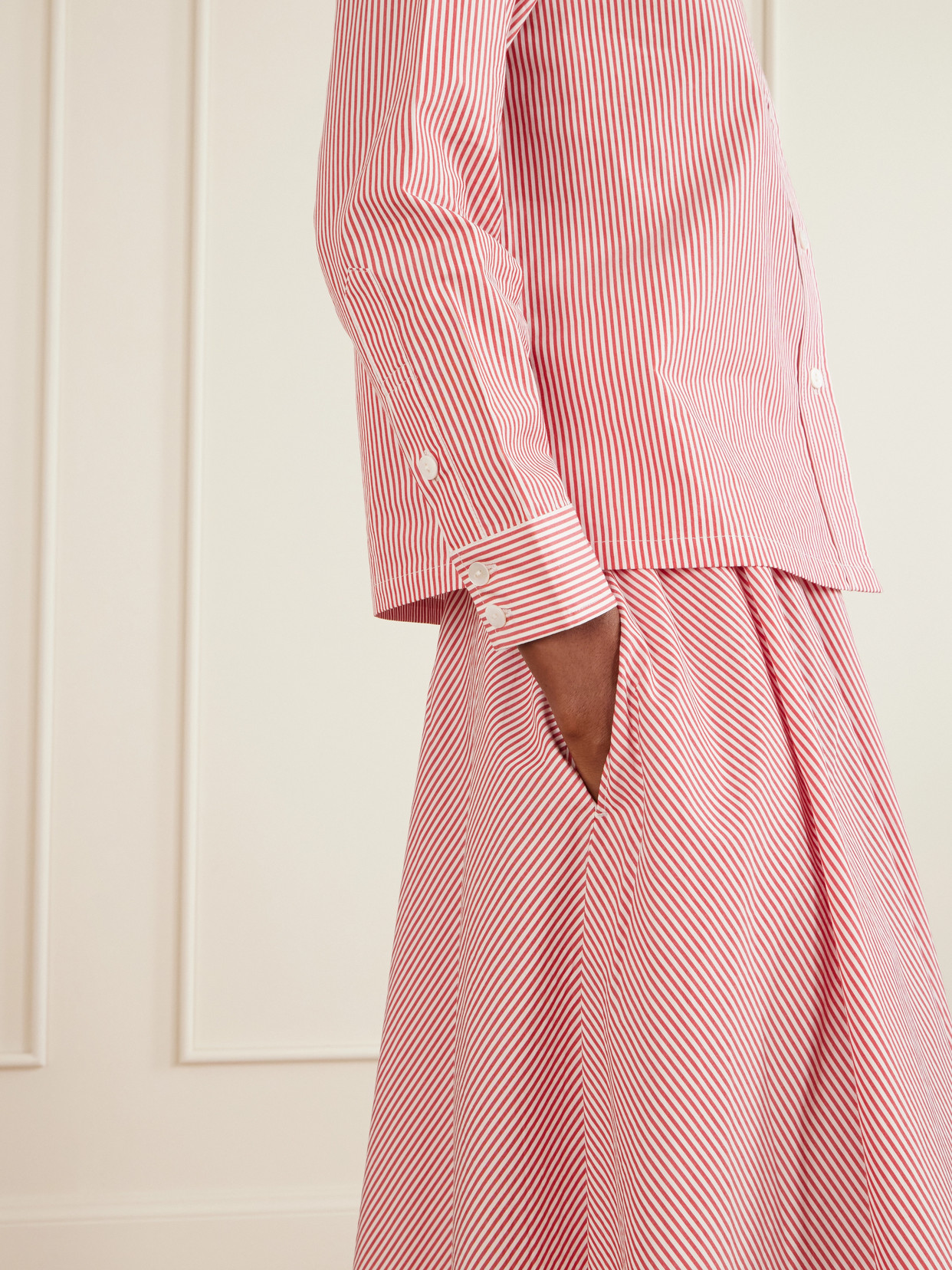 Kyria Shirred Striped Cotton-Poplin Midi