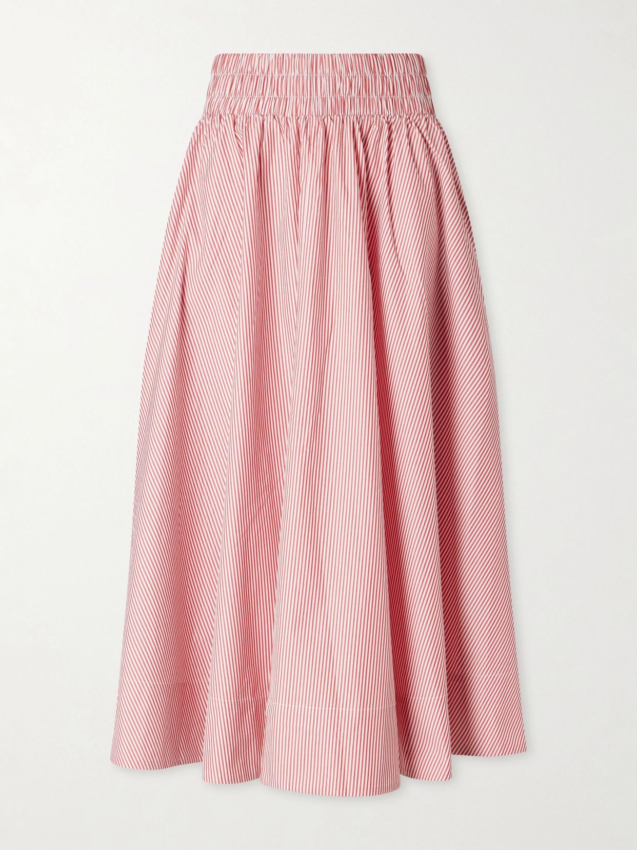 kyria shirred striped cotton poplin midi skirt