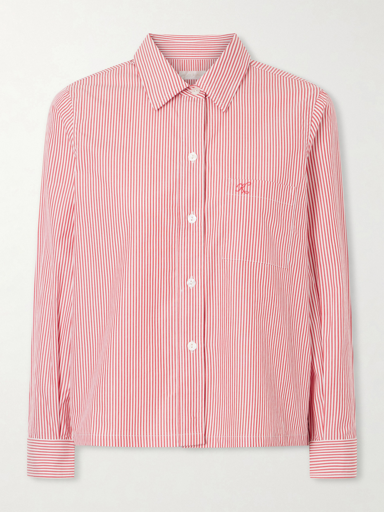 Suzie Kondi Vella Logo-embroidered Striped Cotton-poplin Shirt In Pink