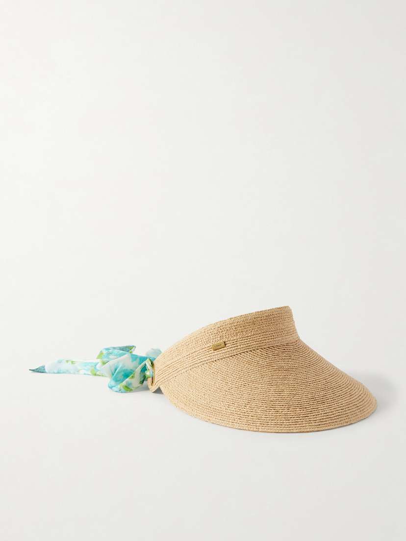 Chloé Printed Silk-trimmed Woven Raffia Sunhat