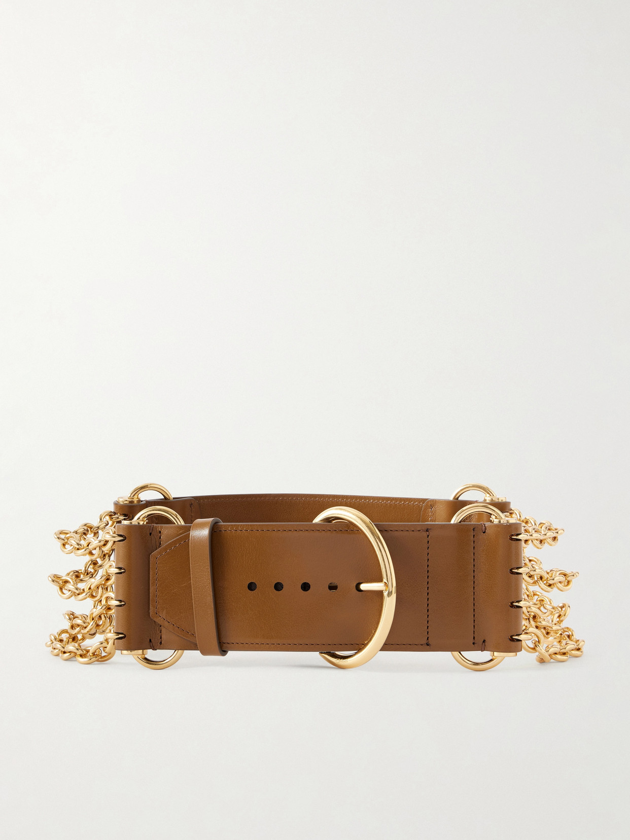 Chloé 6.5 Cm Gold-tone And Leather Waist Belt In Brown