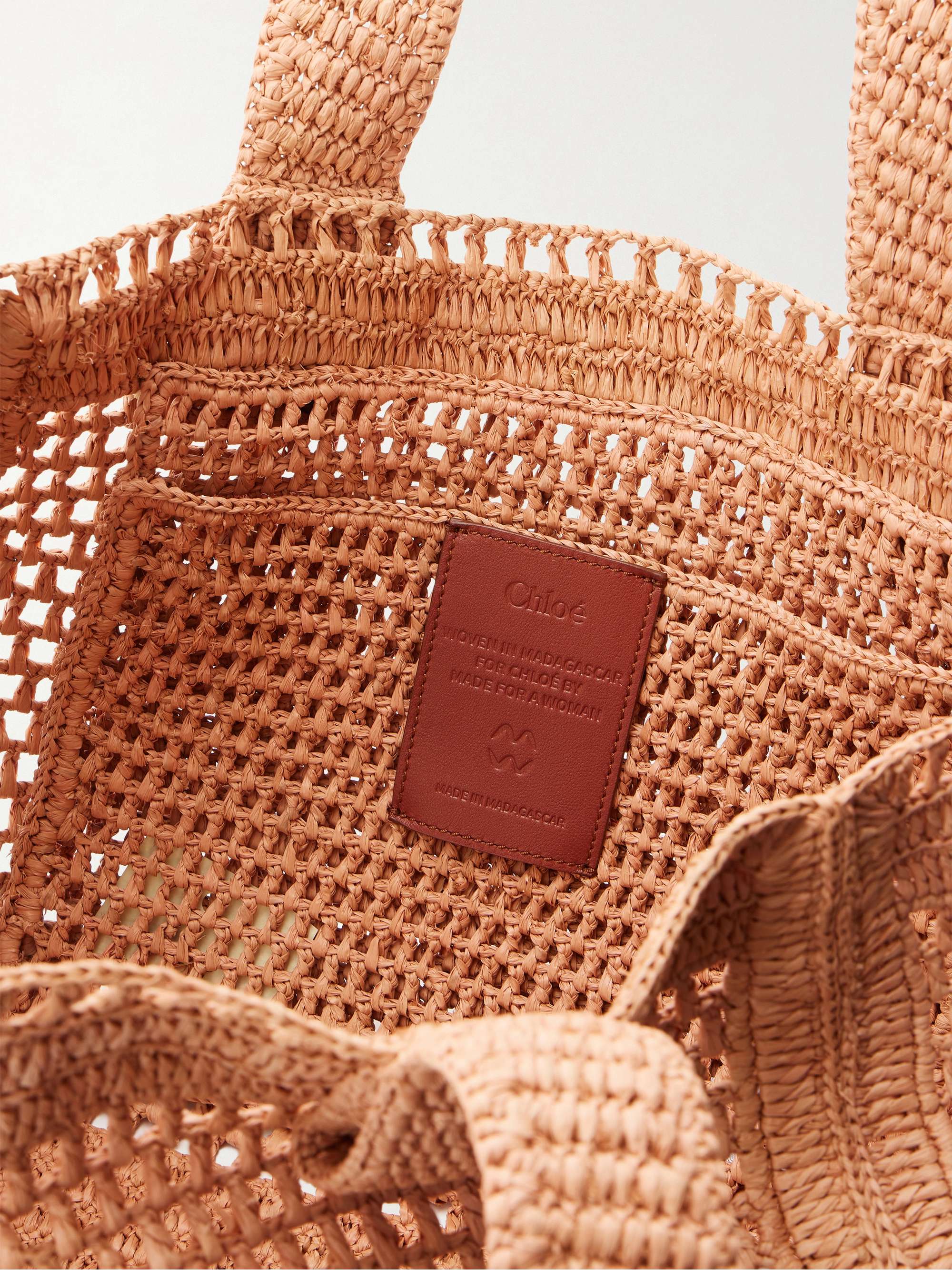 CHLOÉ Summer Banana leather-trimmed raffia tote | NET-A-PORTER