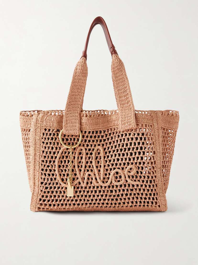 Chloé Summer Banana Leather-trimmed Raffia Tote