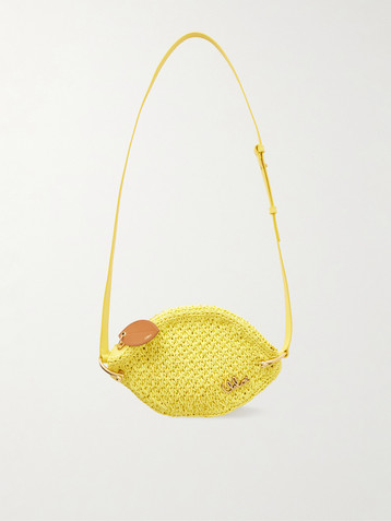 Chloé Tropicus embellished leather-trimmed woven shoulder bag
