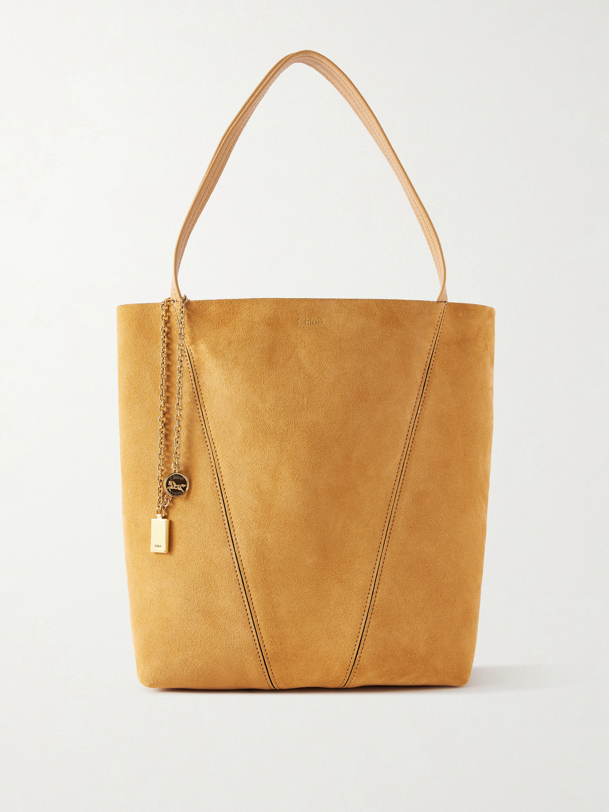 Chloé Spin Embellished Paneled Suede Tote In Brown