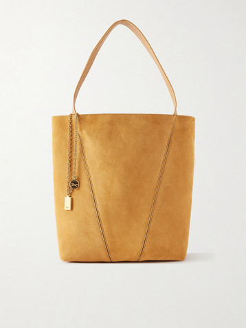 Chloé Spin embellished paneled suede tote