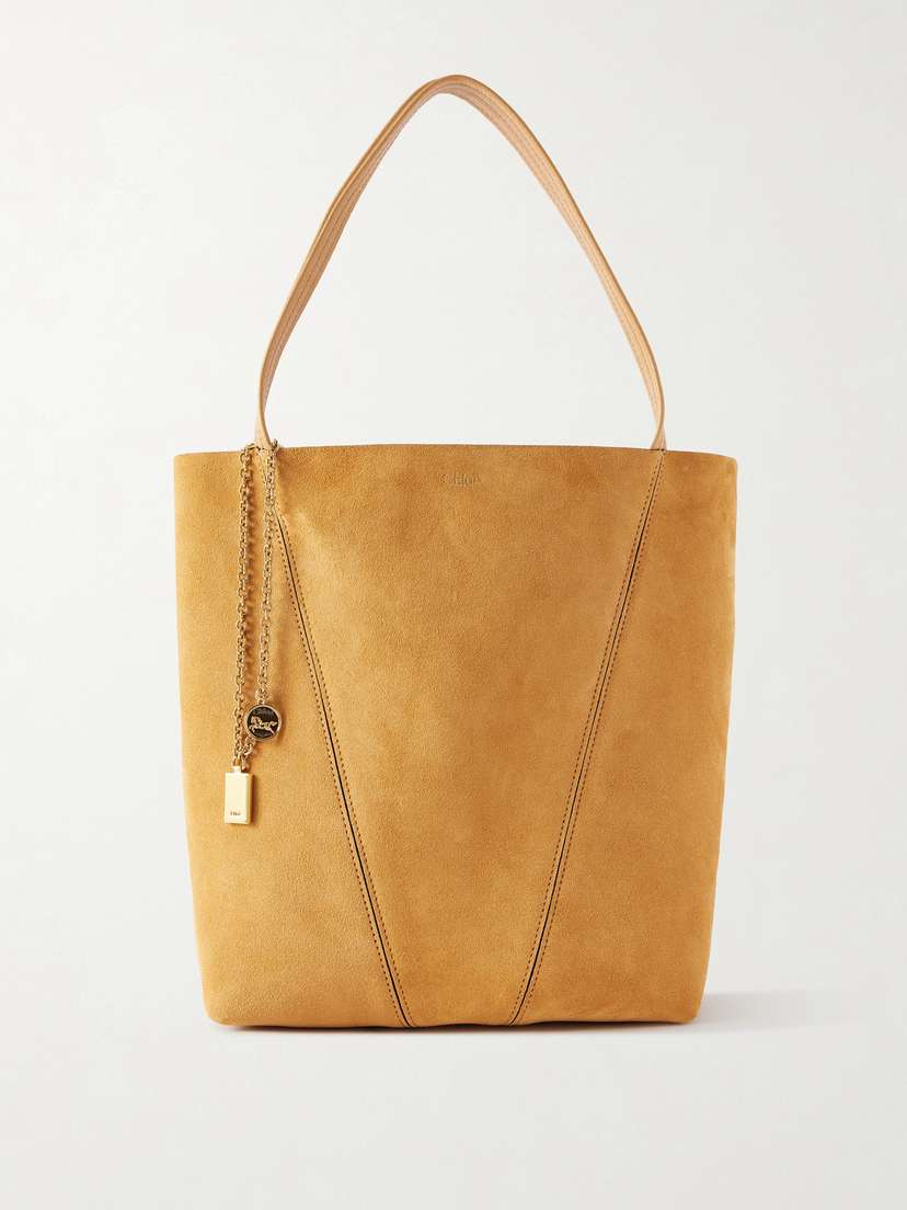 Chloé Spin Embellished Paneled Suede Tote