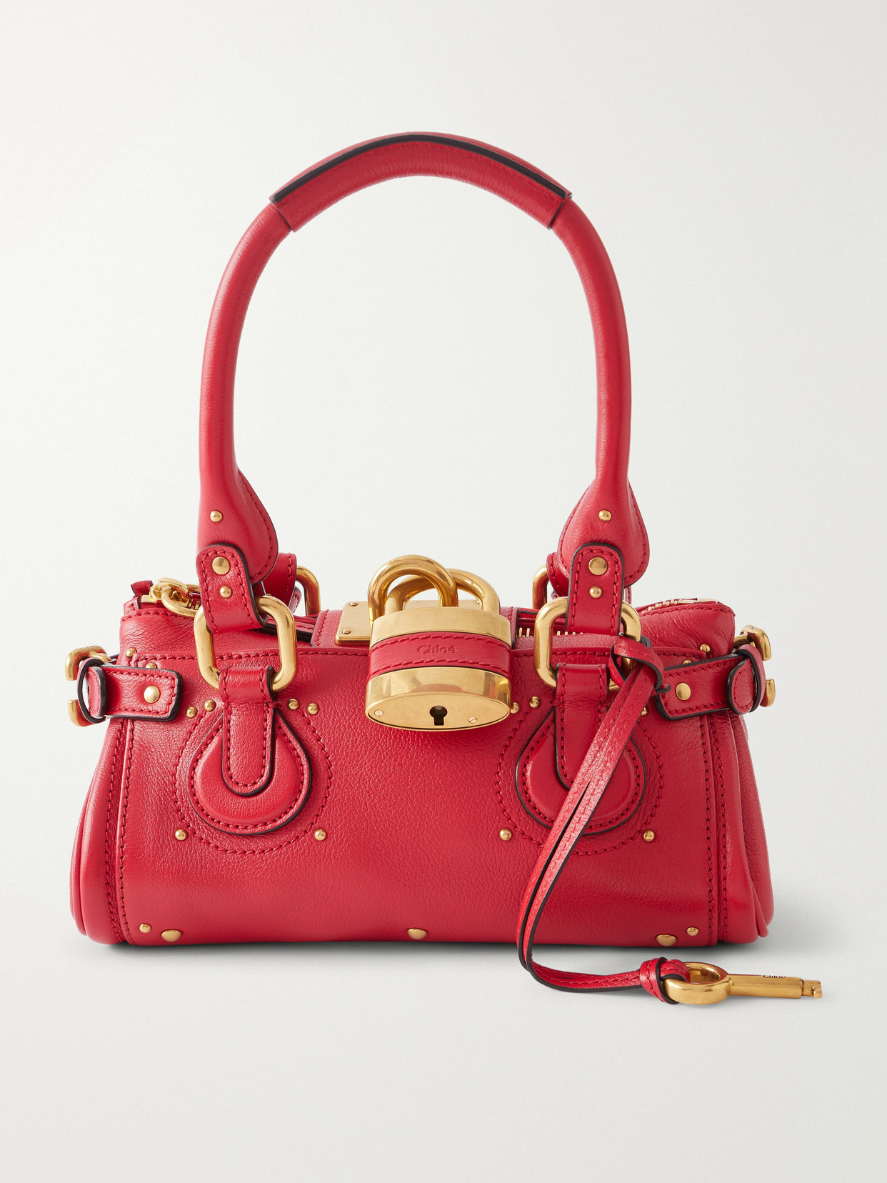 Chloé Paddington Embellished Leather Tote In Red