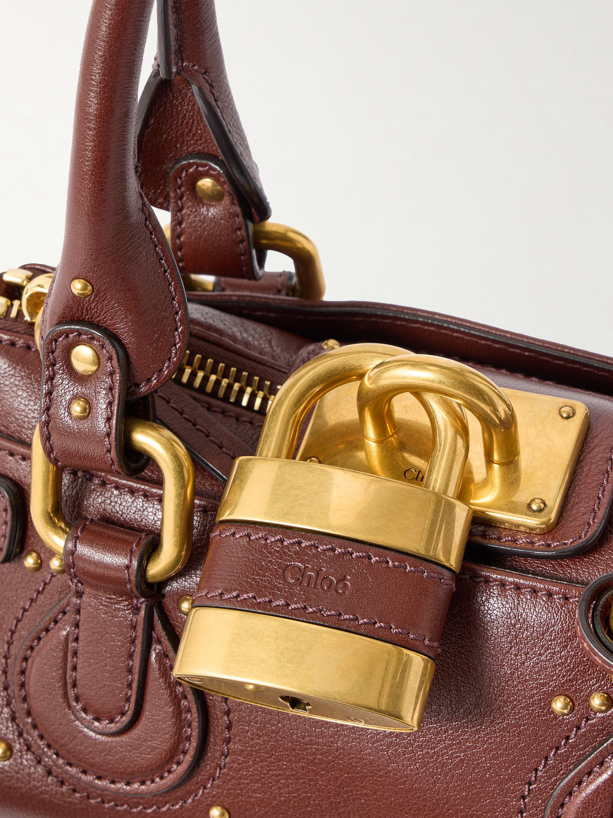 Chloé Paddington Brown Shoulder Bag With Oversized Padlock And C-shaped Buckles In Grainy Leather Woman In Brown