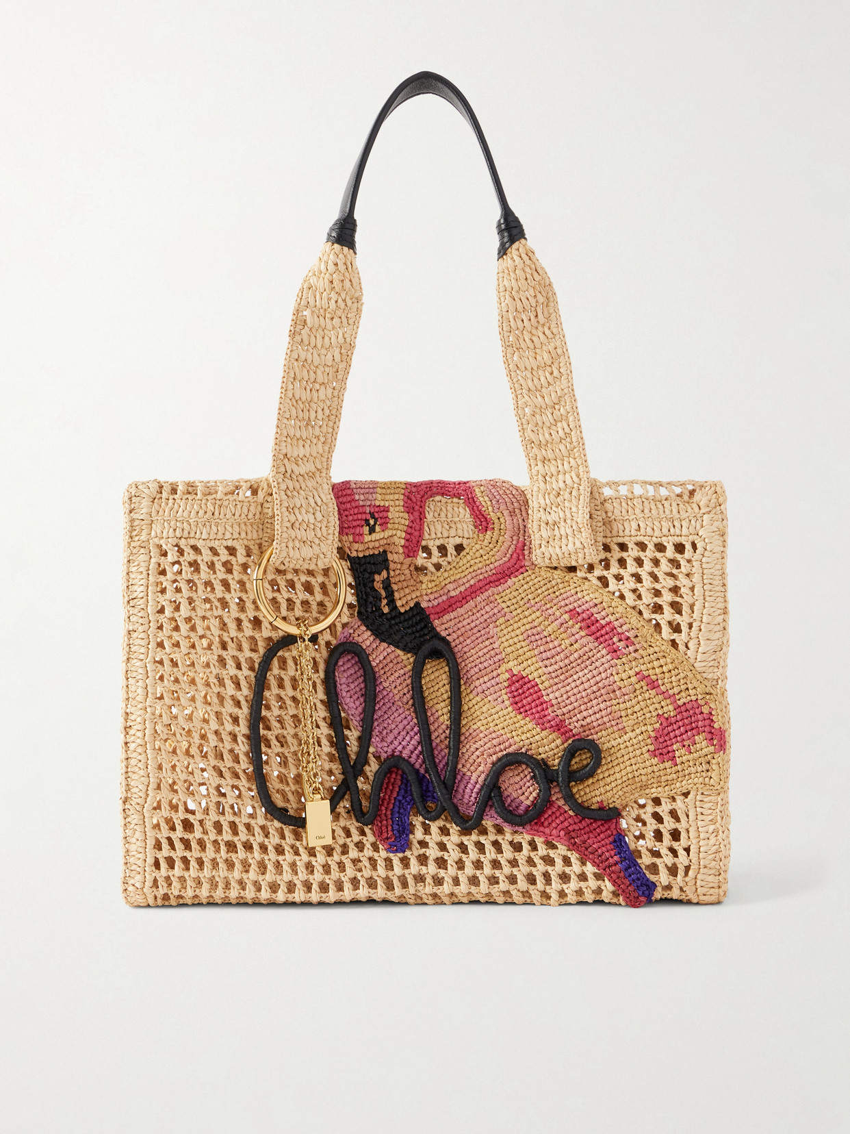 Chloé Embellished Leather-trimmed Raffia Tote Bag In Neutral