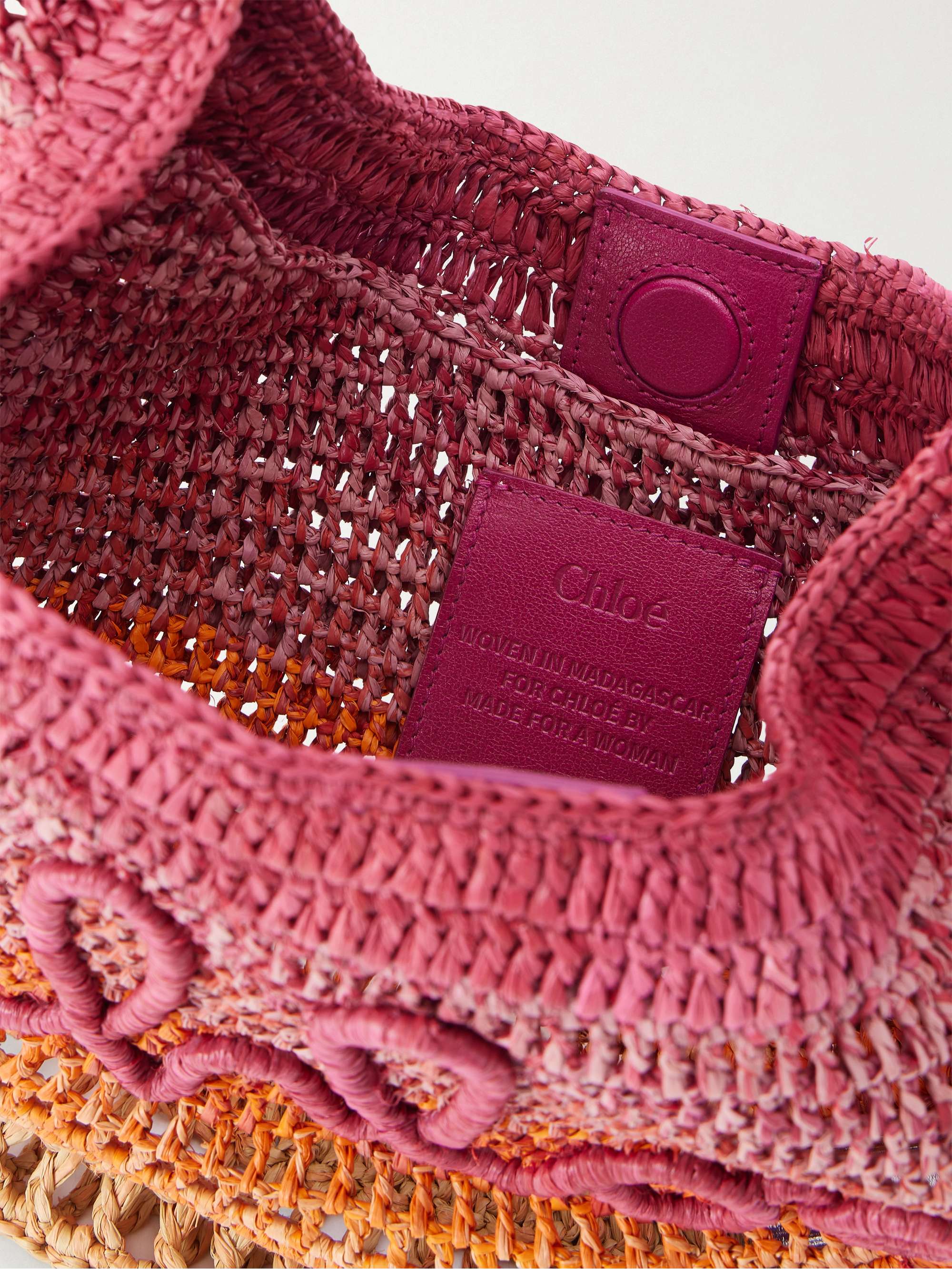 CHLOÉ Summer Banana leather-trimmed embroidered raffia tote | NET